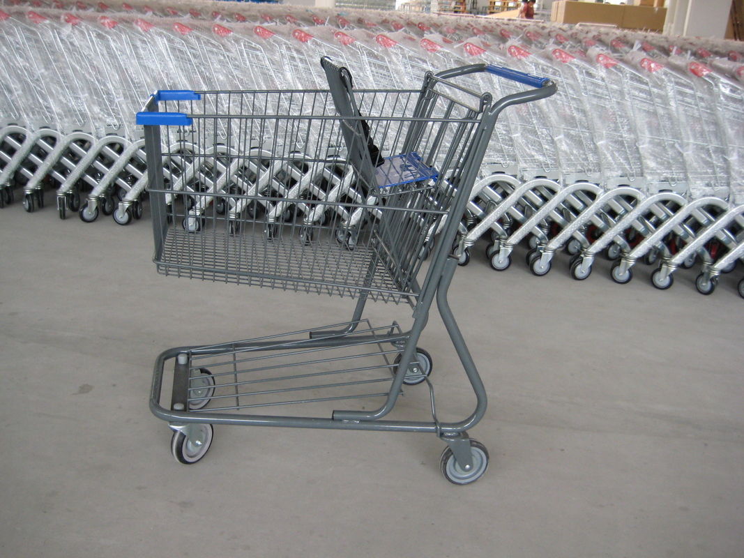 Supermarket Wire Shopping Basket With Wheels , Commercial Shopping Trolley