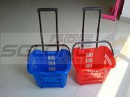 Supermarket Plastic Shopping Basket With Wheels , Castor Rolling Shopping Basket