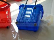 Blue / Red Rolling Large Shopping Basket Long Handle For Supermarket